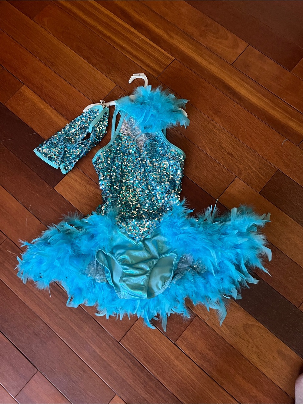 Turquoise Feather Sequin Kids Costume - Dance Pageant Dress